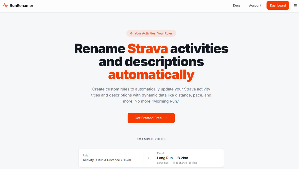 RunRenamer homepage screenshot